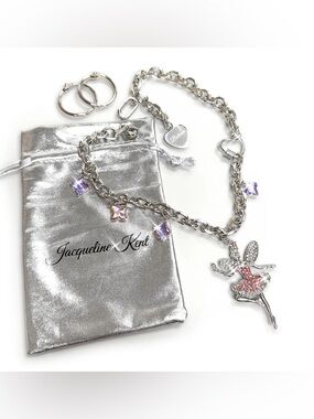3 IN 1 NECKLACE SUGAR PLUM FAIRY SILVER PINK: Necklace, Bracelet & Bag Charm
